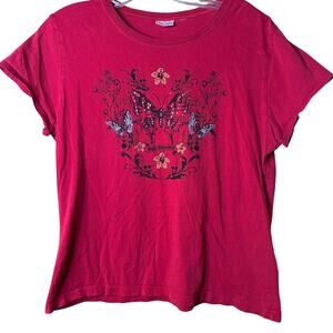 Late Bloomer Butterfly Graphic Tee Red Rhinestone Grunge Baby Tee M
